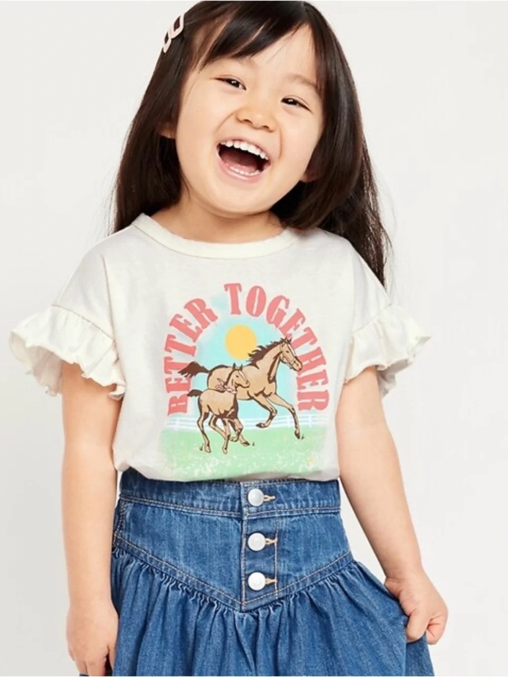 NWT Old Navy Ruffle Sleeve Horse Graphic Top Girls 18-24 months